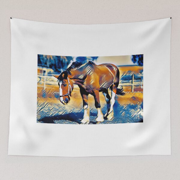 Item preview, Brown shire horse outside – digital painting with dark blue and light brown color palette designed and sold by NickoPrints.