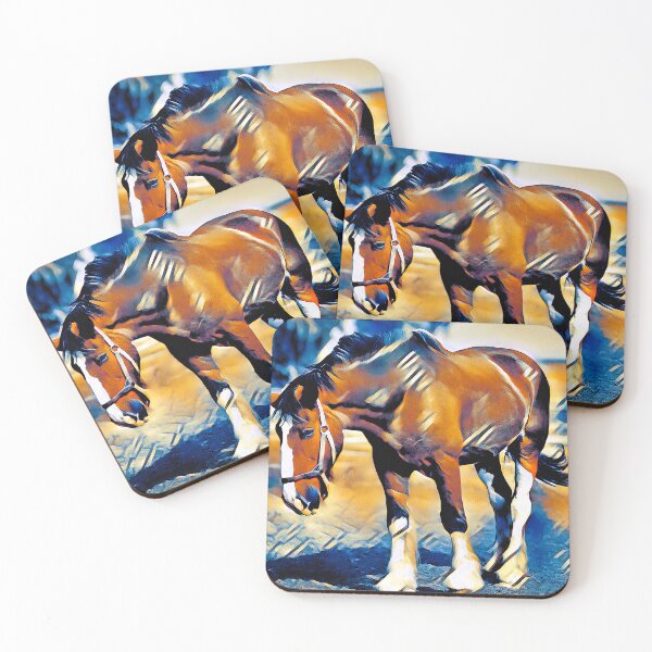 Item preview, Brown shire horse outside – digital painting with dark blue and light brown color palette designed and sold by NickoPrints.