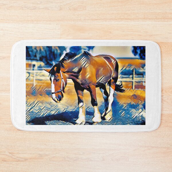 Item preview, Brown shire horse outside – digital painting with dark blue and light brown color palette designed and sold by NickoPrints.