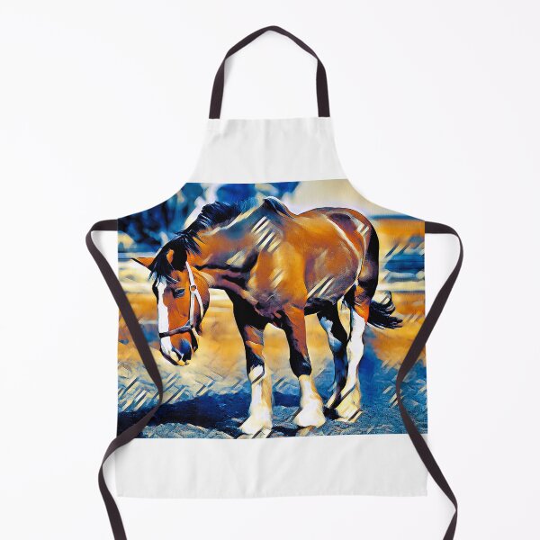 Item preview, Brown shire horse outside – digital painting with dark blue and light brown color palette designed and sold by NickoPrints.