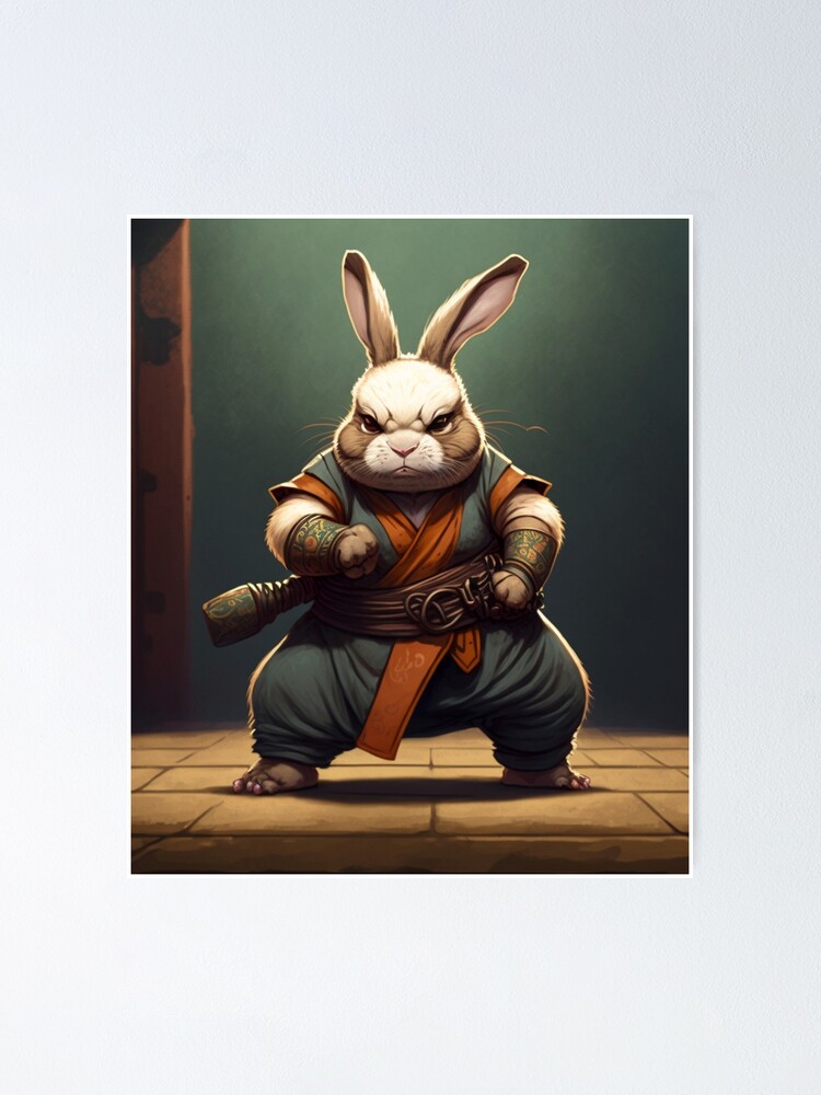 Shaolin Ninja Master Rabbit Bunny Drawing Art for everything | Poster