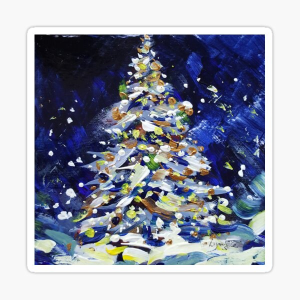 Night Christmas Tree, masks, cards, dress, Xmas, t shirt, prints, home decor Sticker