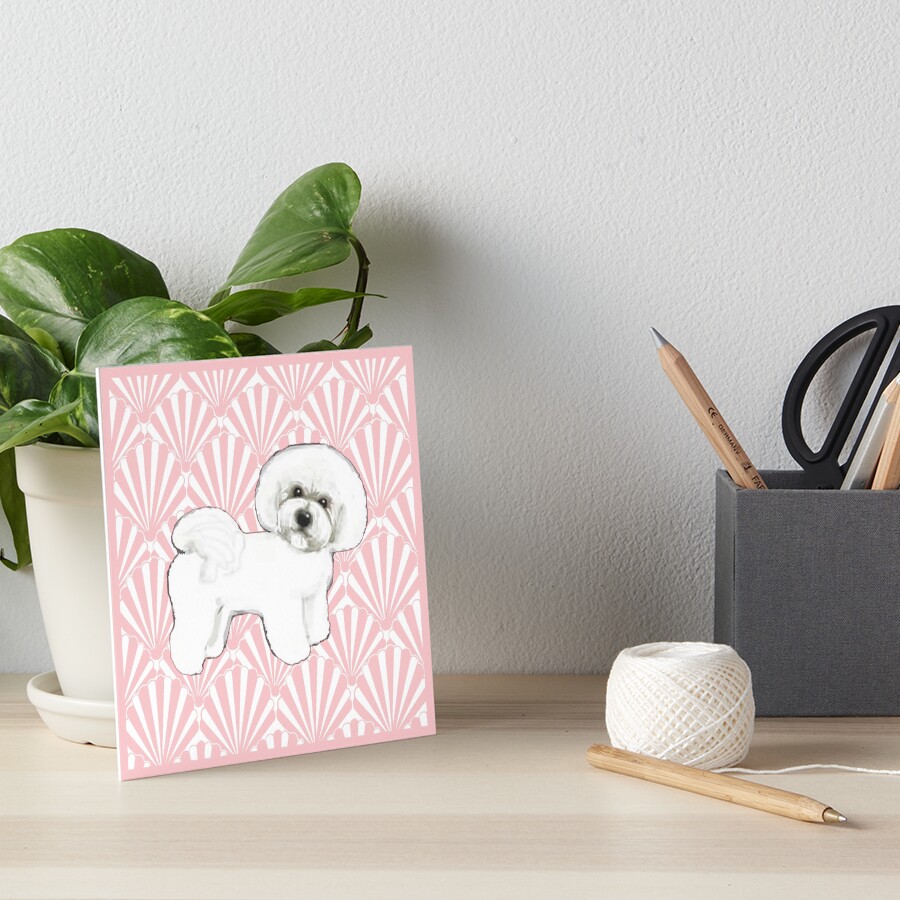 Bichon Frise on seashell pink, dog lovers, dog, poodle, Art Board Print