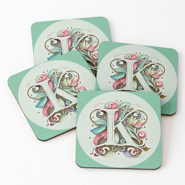 Item preview, Art Font Letter K: Art Nouveau Style, Unique and Colorful, Green Gray Background designed and sold by factory88.
