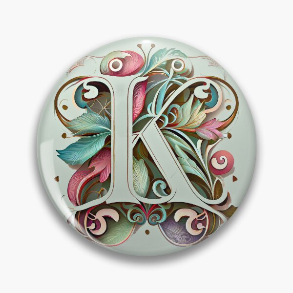 Item preview, Art Font Letter K: Art Nouveau Style, Unique and Colorful, Green Gray Background designed and sold by factory88.