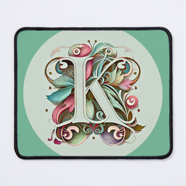 Item preview, Art Font Letter K: Art Nouveau Style, Unique and Colorful, Green Gray Background designed and sold by factory88.