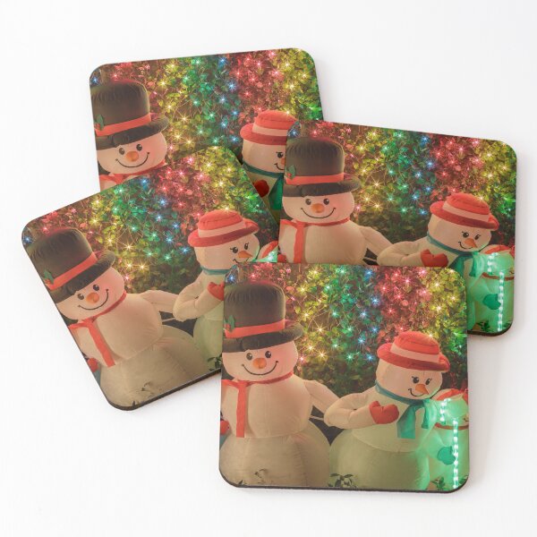 Item preview, Snowman Family decorating front yard at night designed and sold by yhelfman.