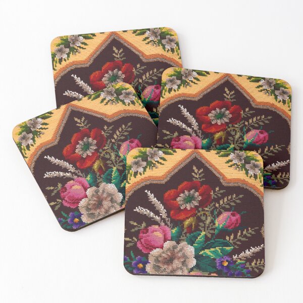 Item preview, Vintage floral embroidery knitted beaded tapestry design designed and sold by SpiritedArtwork.