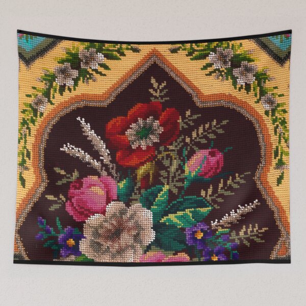 Item preview, Vintage floral embroidery knitted beaded tapestry design designed and sold by SpiritedArtwork.