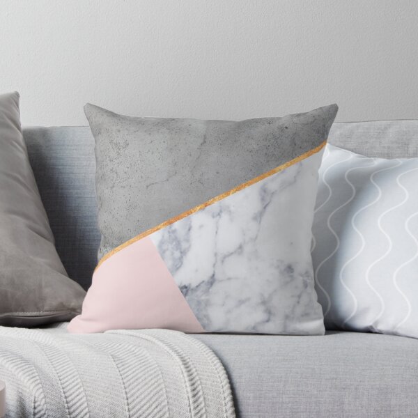 MARBLE BLUSH GOLD GRAY GEOMETRIC PATTERN Throw Pillow
