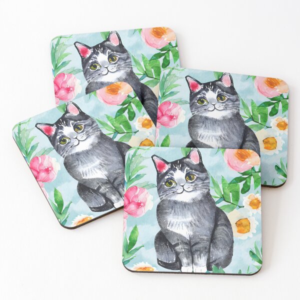 Item preview, cat with flower background designed and sold by sweetanndspooky.