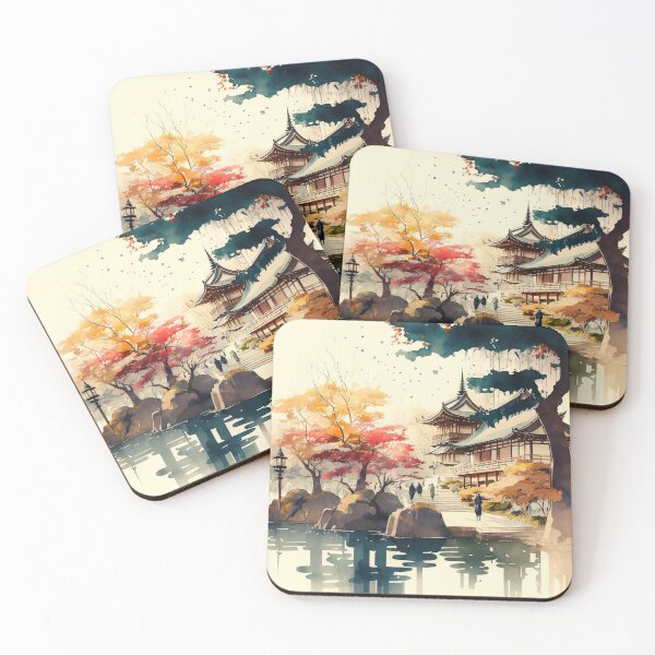 Item preview, Watercolor Autumn Japan old city  designed and sold by Makoto-Styl.