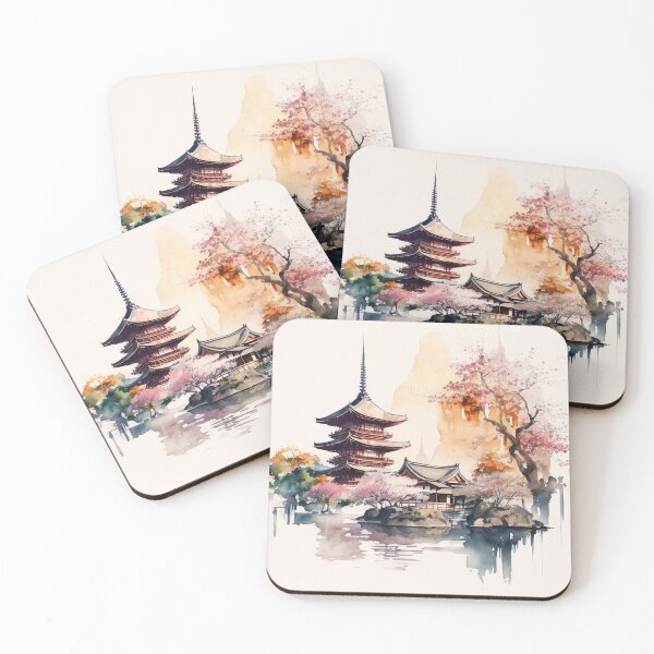 Item preview, Watercolor Autumn Temple japan designed and sold by Makoto-Styl.
