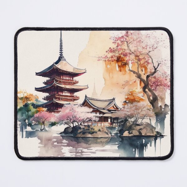 Item preview, Watercolor Autumn Temple japan designed and sold by Makoto-Styl.