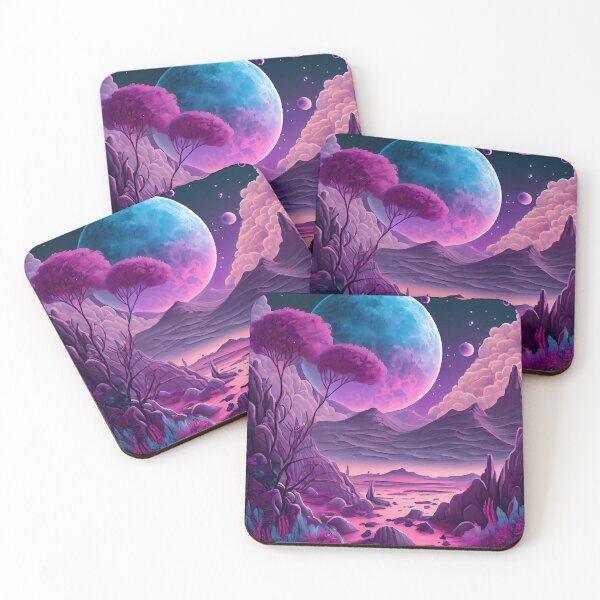 Item preview, Watercolor Pink and Aqua Alien Planetscape Landscape Sci Fi designed and sold by IntoTheCosmos.