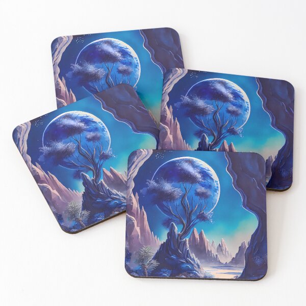 Item preview, Watercolor Blue Toned Alien Desert Planetscape Landscape Sci Fi designed and sold by IntoTheCosmos.