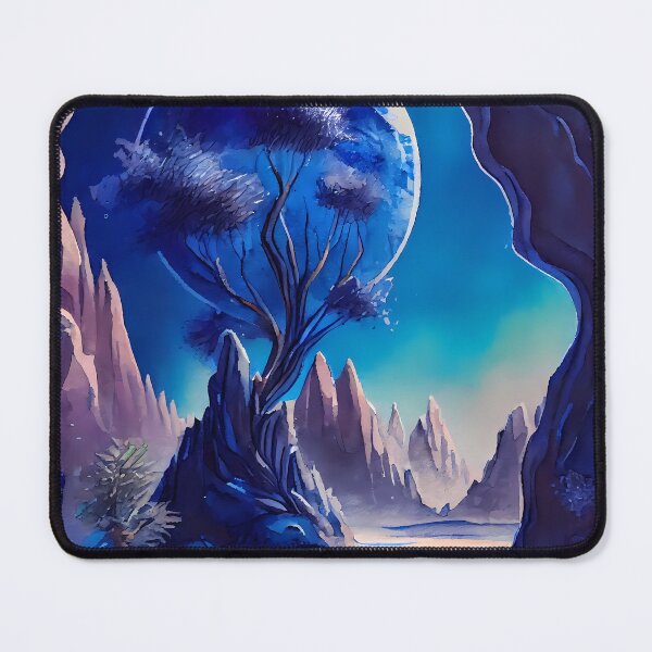 Item preview, Watercolor Blue Toned Alien Desert Planetscape Landscape Sci Fi designed and sold by IntoTheCosmos.
