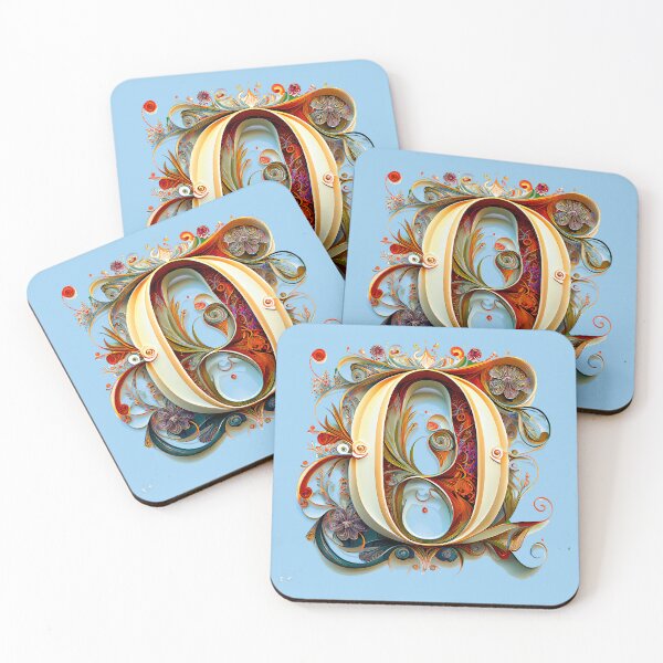Item preview, Art Font Letter O: Art Nouveau Style, Unique and Colorful, Light Blue Background designed and sold by factory88.