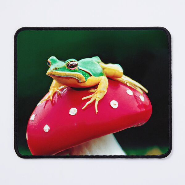 Green Tree Frog Sitting On An Amanita Muscaria Mushroom - Santa