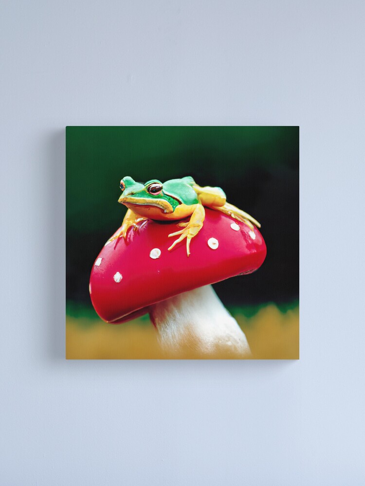 Green Tree Frog Sitting On An Amanita Muscaria Mushroom - Santa Claus  Mushroom Psychedelic Pillow for Sale by AlanPhotoArt