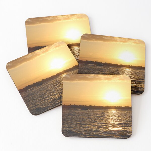 Item preview, White Lake Sunset with a boat pulling tubers designed and sold by ChaseBly.