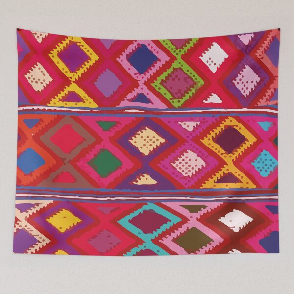 Item preview, Red mexican embroidery geometric aztec pattern fabric designed and sold by T-Mex.
