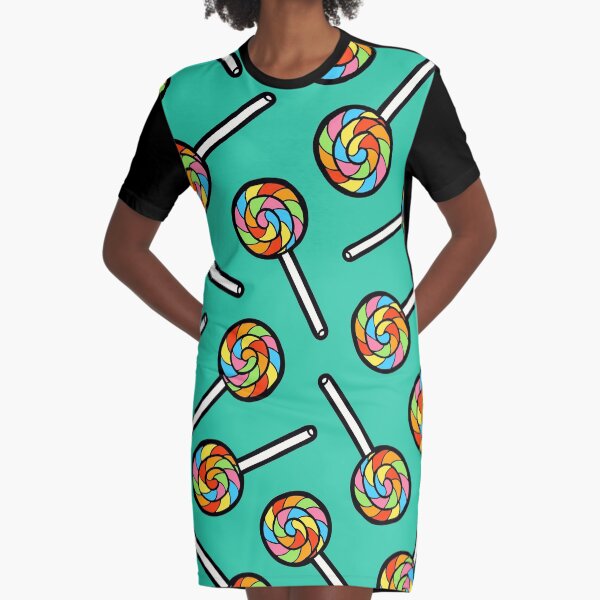 Rainbow Lollipop Pattern Graphic T-Shirt Dress