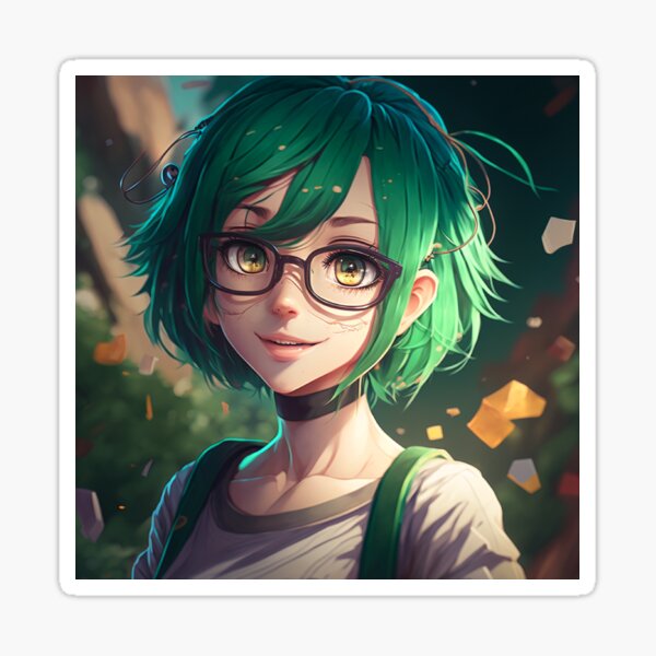 Really Cute Green Haired Girl With Glasses Sticker For Sale By Pretonopreto Redbubble