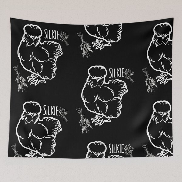 Item preview, Silkie Chicken & Flowers White Line Drawing Modern Design designed and sold by EarthArtDesigns.