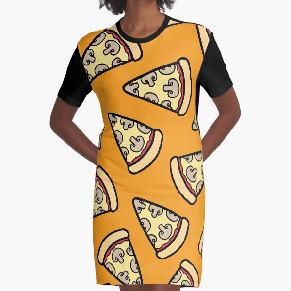 Mushroom Pizza Pattern Graphic T-Shirt Dress
