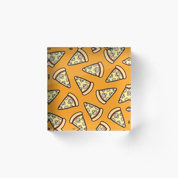Mushroom Pizza Pattern Acrylic Block