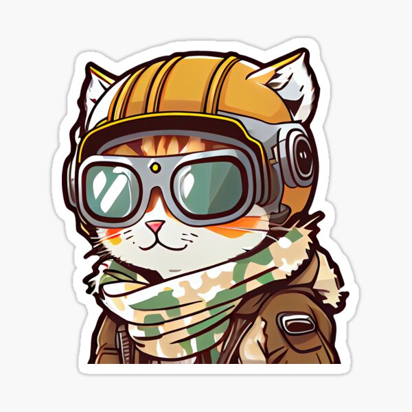 "Orange tabby ski cat with ski goggles and helmet, camouflage" Sticker