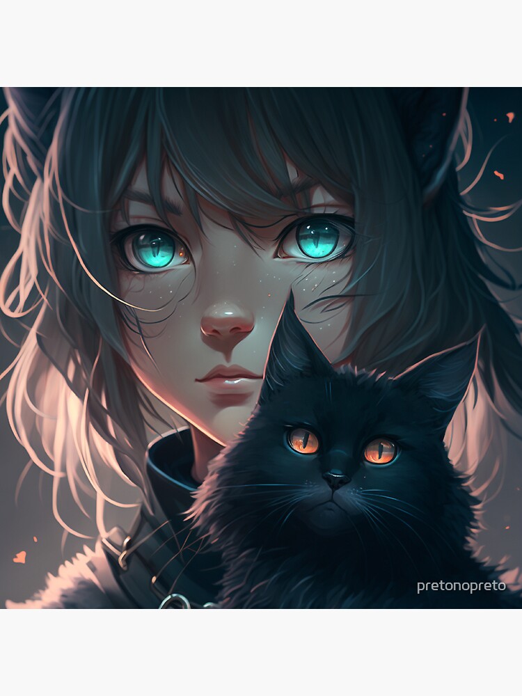 Download Cute Anime Cat Girl Black And White PFP Wallpaper | Wallpapers.com