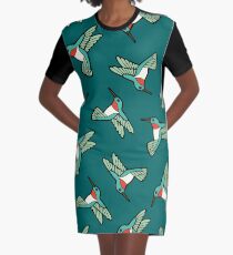 Hummingbird Pattern Graphic T-Shirt Dress