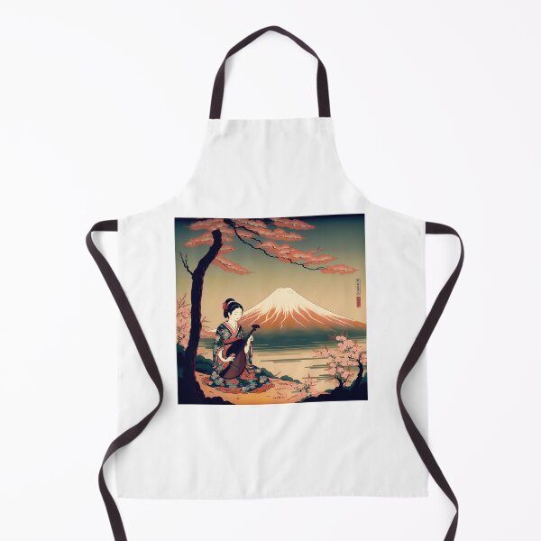 Item preview, Japanese geisha woman playing music with Mount Fuji in the background designed and sold by Globuwear.
