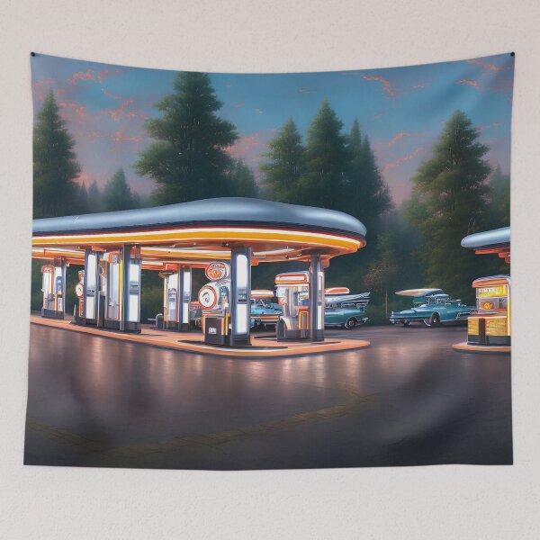 Item preview, Retro Gas Station Digital Art designed and sold by ArtsyWishesShop.