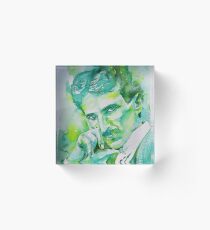 NIKOLA TESLA - watercolor portrait.8 Acrylic Block