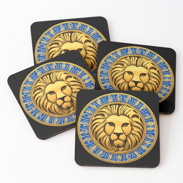 Item preview, Lion head, gold and blue emblem turquoise coat of arms designed and sold by Chardo55.