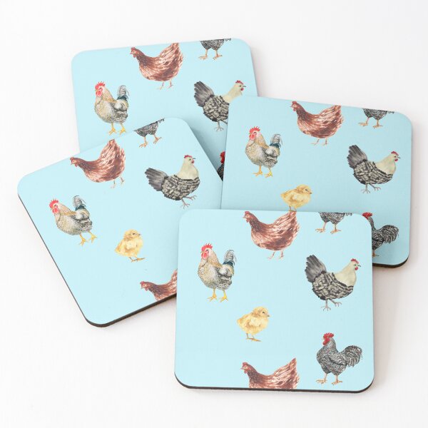 Item preview, Cute blue watercolor chicken poultry art pattern designed and sold by TheWaterBirds.