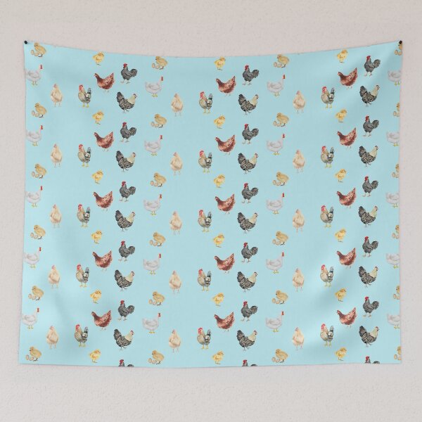 Item preview, Cute blue watercolor chicken poultry art pattern designed and sold by TheWaterBirds.
