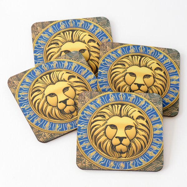Item preview, Lion head, gold and blue emblem turquoise coat of arms 2 designed and sold by Chardo55.