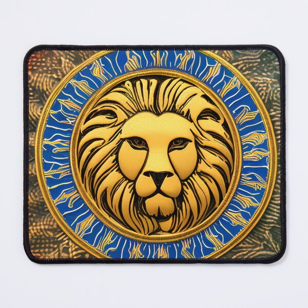 Item preview, Lion head, gold and blue emblem turquoise coat of arms 2 designed and sold by Chardo55.
