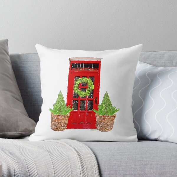 Red Door with Bowood Christmas Wreath Throw Pillow