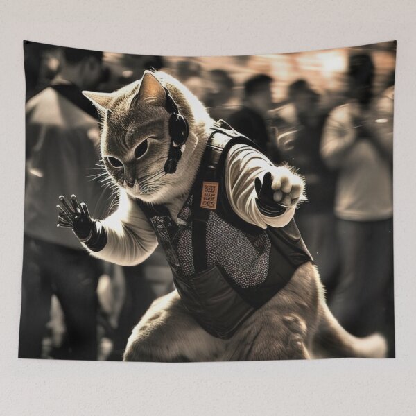 Item preview, Low saturation photo of a cat dancing at the coolest party ever designed and sold by RK - Shop.