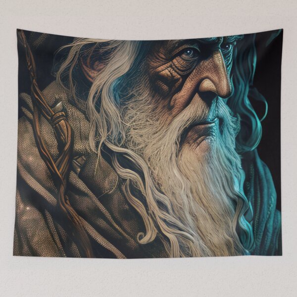 Item preview, Old wise wizard with long gray beard illustration designed and sold by RK - Shop.