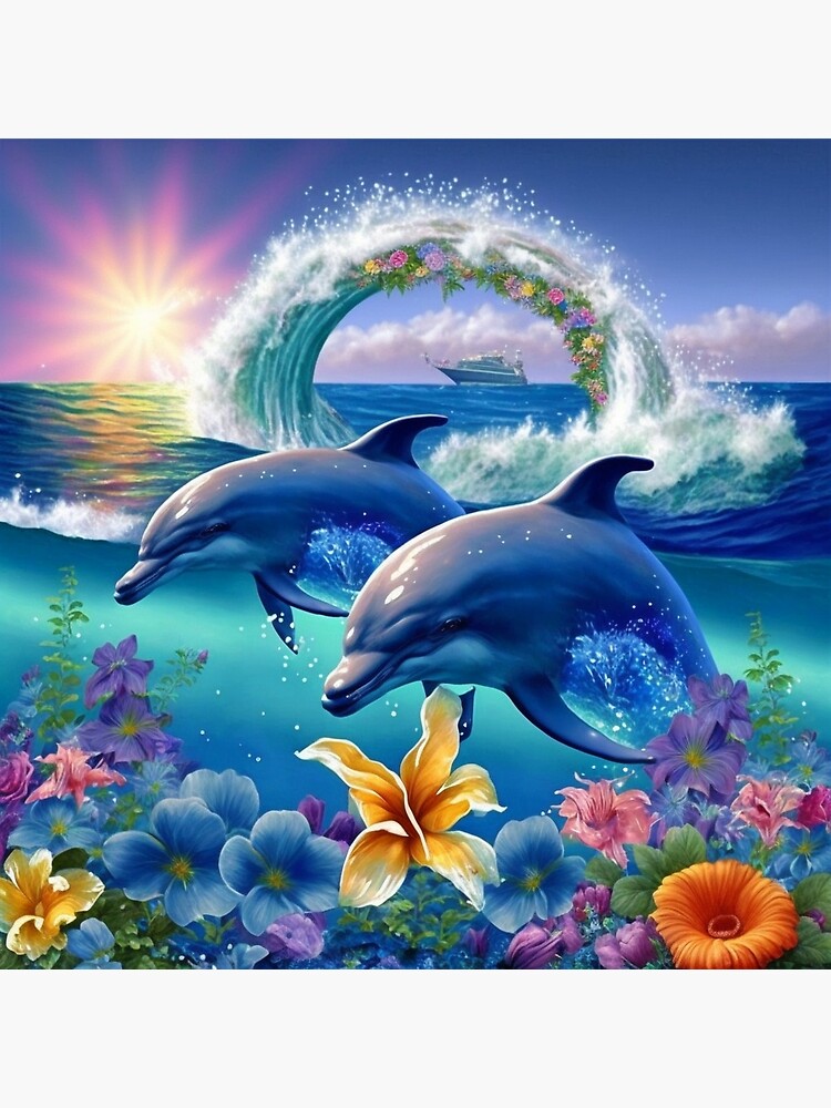 Dolphins Sunset View Diamond Painting Beautiful Scenery Design