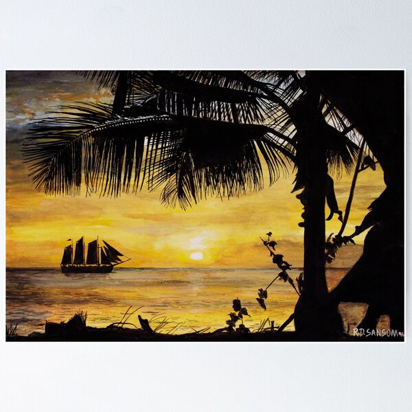 Ship in the Sunset Poster