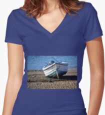 Boat at Low Tide, Exmouth,Devon UK Women's Fitted V-Neck T-Shirt