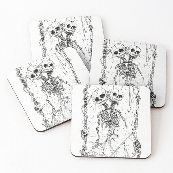 Item preview, Twins- Black and White gothic illustration skeletons designed and sold by Amanda Irene.
