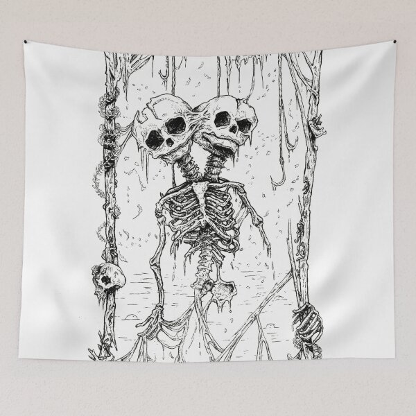 Item preview, Twins- Black and White gothic illustration skeletons designed and sold by Amanda Irene.